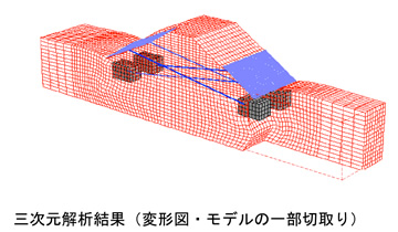 三次元解析結果（変形図・モデルの一部切取り）